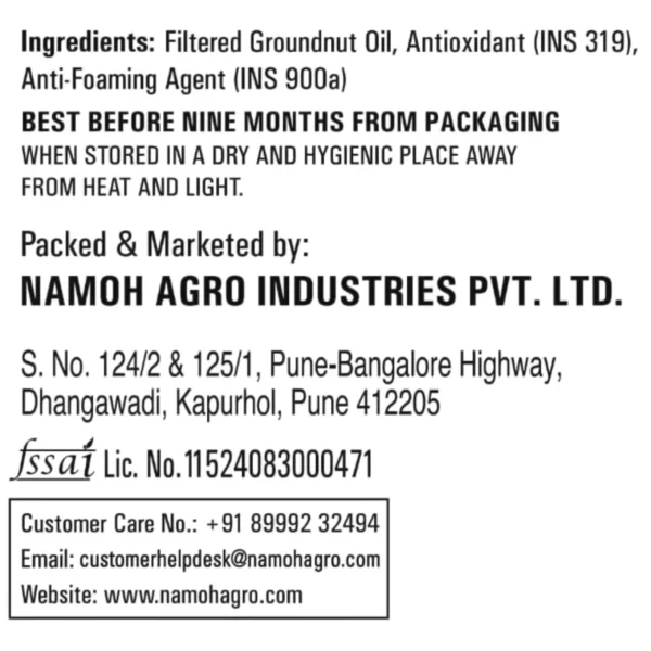 Namoh – Satvieco Cold-Pressed Filtered Groundnut Oil With Tap-15L - Image 2